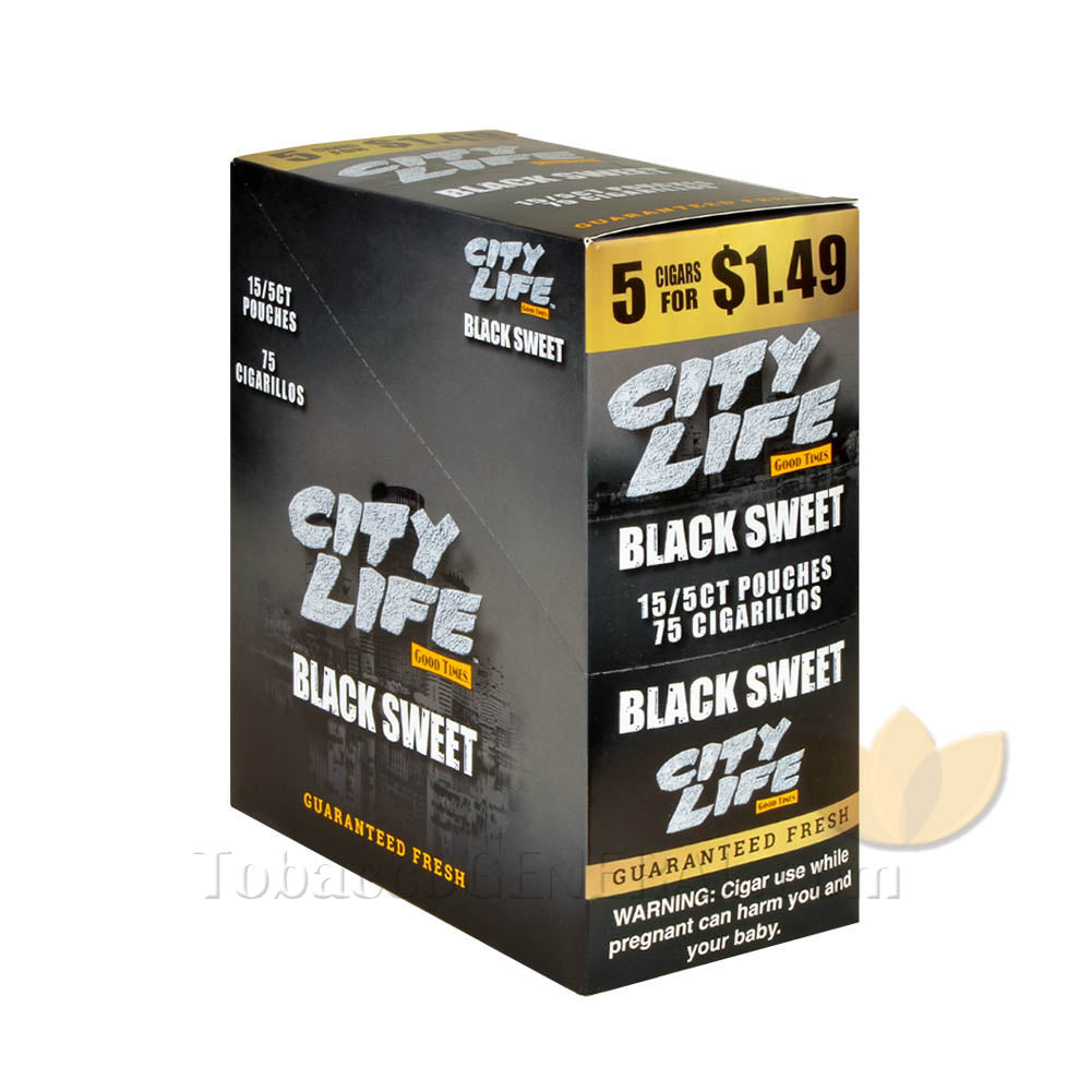 City Life Cigarillos 1.49 Pre-Priced 15 Packs of 5 Cigars Black Sweet