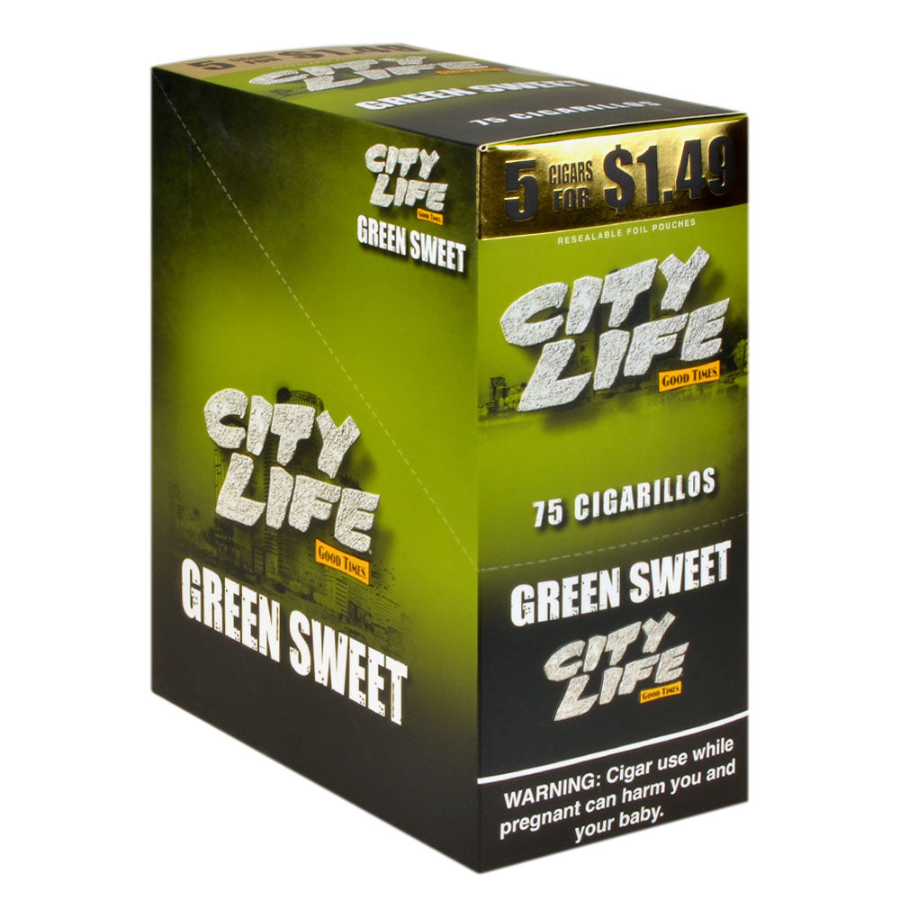 City Life Cigarillos 1.49 Pre-Priced 15 Packs of 5 Cigars Green Sweet