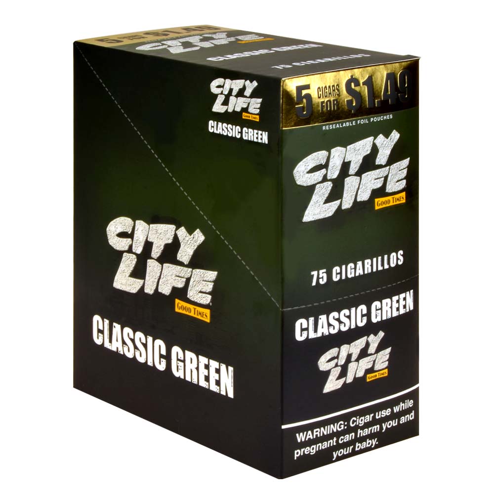 City Life Cigarillos 1.49 Pre-Priced 15 Packs of 5 Cigars Classic Green