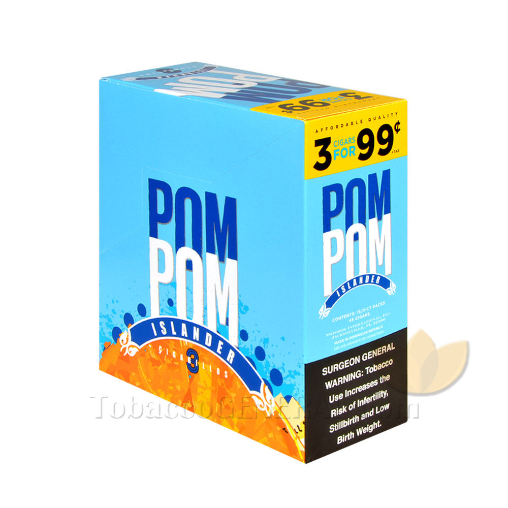 Pom Pom Cigarillos 99 Cent Pre Priced 15 Packs of 3 Cigars Islander