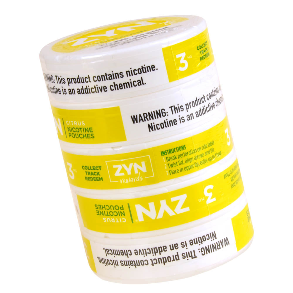 ZYN Nicotine Pouches 3mg 5 Cans of 15 Citrus