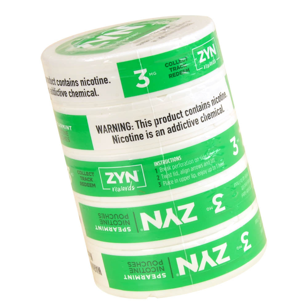 ZYN Nicotine Pouches 3mg 5 Cans of 15 Spearmint