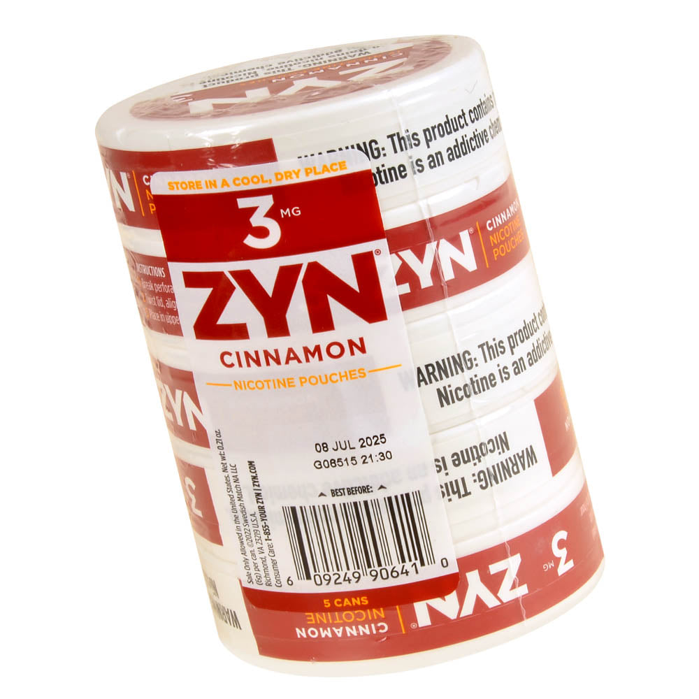 ZYN Nicotine Pouches 3mg 5 Cans of 15 Cinnamon