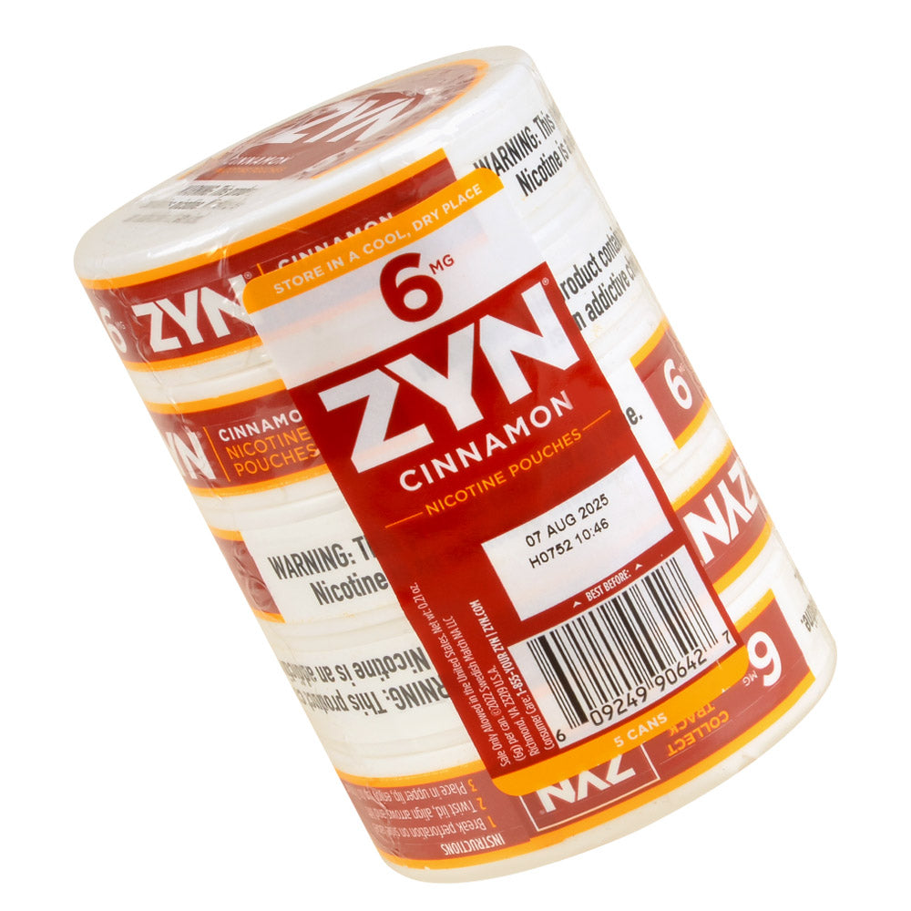 ZYN Nicotine Pouches 6mg 5 Cans of 15 Cinnamon