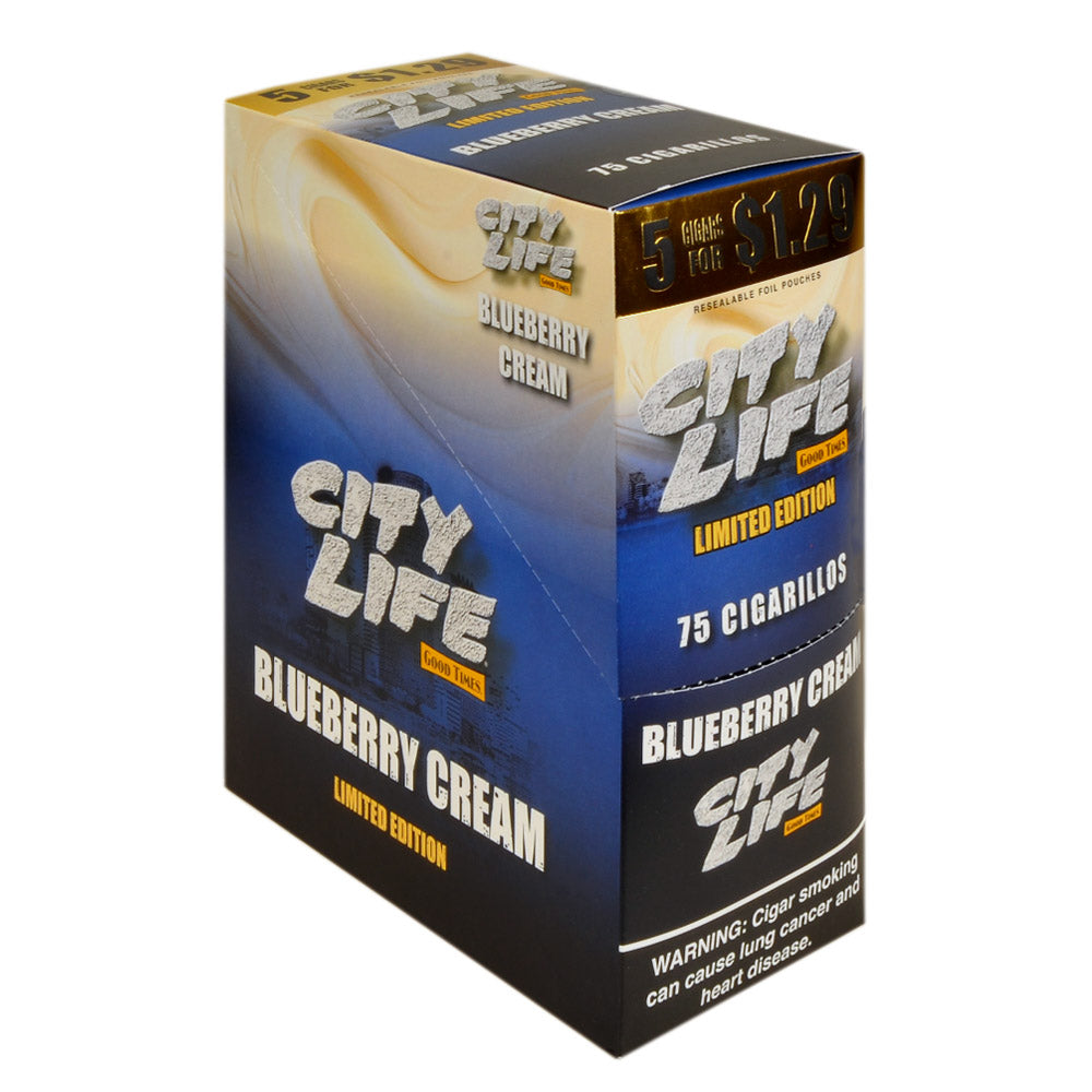 City Life Cigarillos 1.29 Pre-Priced 15 Packs of 5 Blueberry Cream