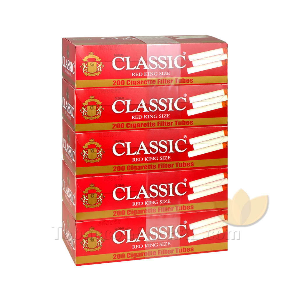 Classic Filter Tubes King Size Red (Full Flavor) 5 Cartons of 200