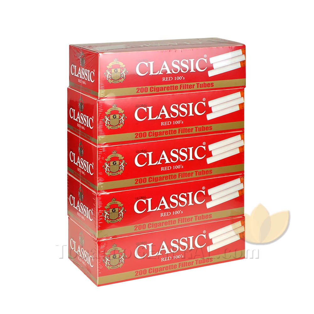 Classic Filter Tubes 100 mm Red (Full Flavor) 5 Cartons of 200