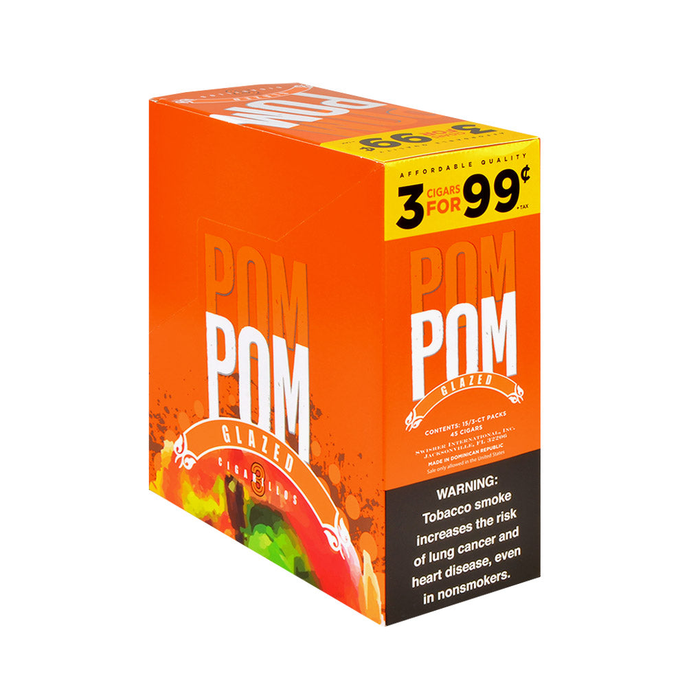 Pom Pom Cigarillos 99 Cent Pre Priced 15 Packs of 3 Cigars Glazed