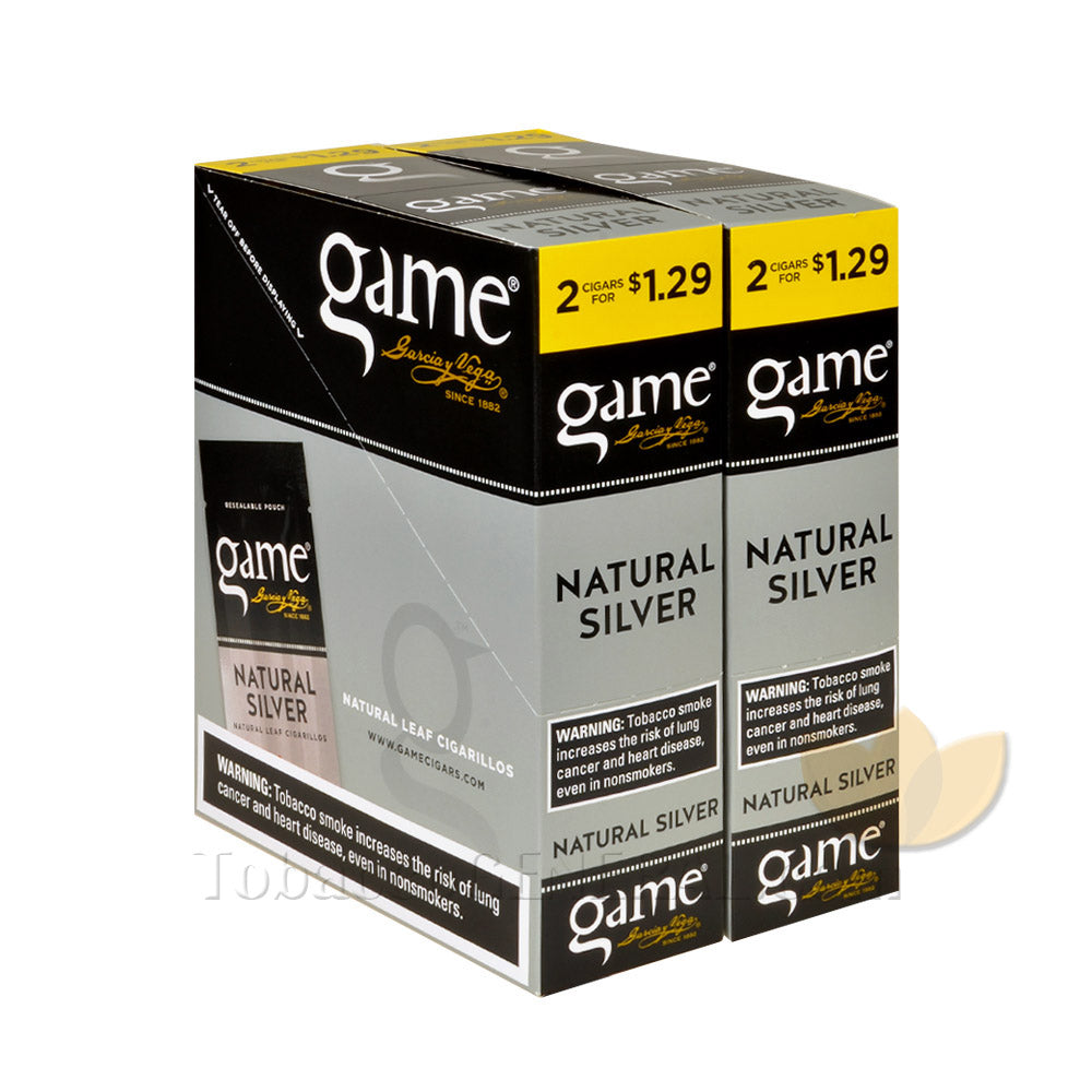 Game Cigarillos Foil Natural Silver 2 for 1.29 Pre-Priced 30 Packs of 2