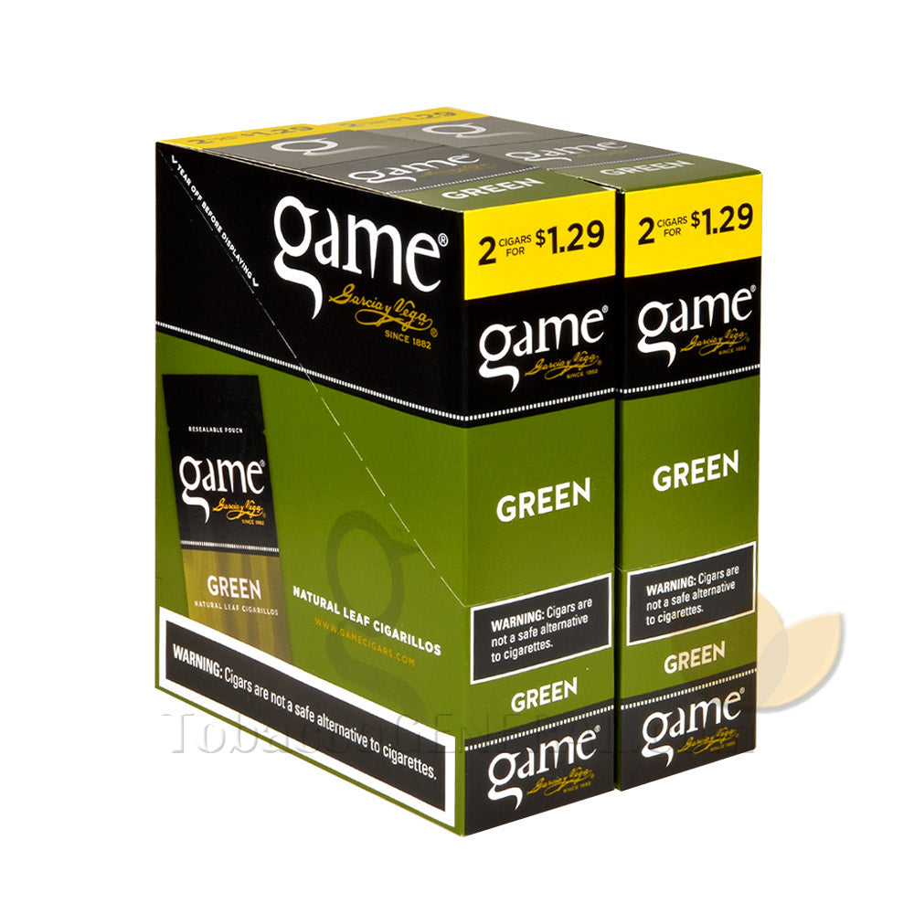 Game Cigarillos Foil Green 2 for 1.29 Pre-Priced 30 Packs of 2