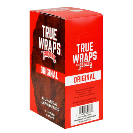 Backwoods True Wraps All-Natural Leaf Wrappers 16 Packs of 5 Original