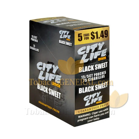 City Life Cigarillos 1.49 Pre-Priced 15 Packs of 5 Cigars Black Sweet