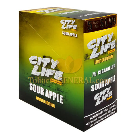 City Life Cigarillos 1.49 Pre-Priced 15 Packs of 5 Cigars Sour Apple