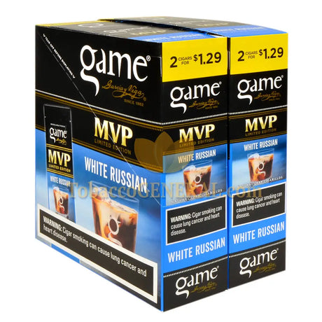 Game Cigarillos Foil MVP White Russian 2 for 1.29 Pre-Priced 30 Packs of 2