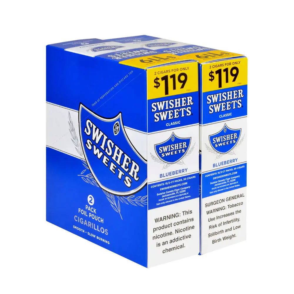 Swisher Sweets Blueberry Cigarillos 1.19 Pre-Priced 30 Packs of 2