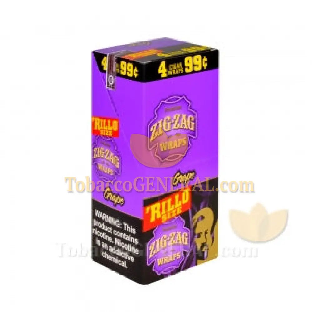 Zig Zag Rillo Size Cigar Wraps Grape 15 Packs of 4 Pre-Priced