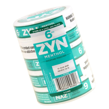 ZYN Nicotine Pouches 6mg 5 Cans of 15 Menthol