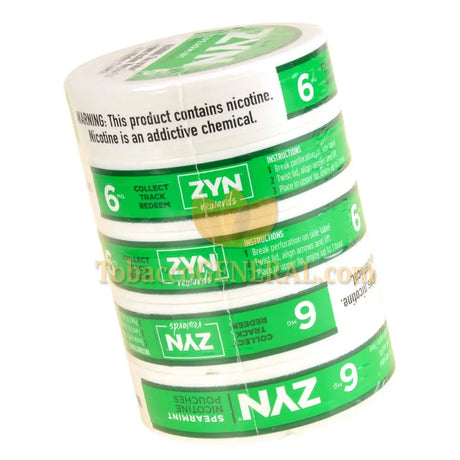 ZYN Nicotine Pouches 6mg 5 Cans of 15 Spearmint